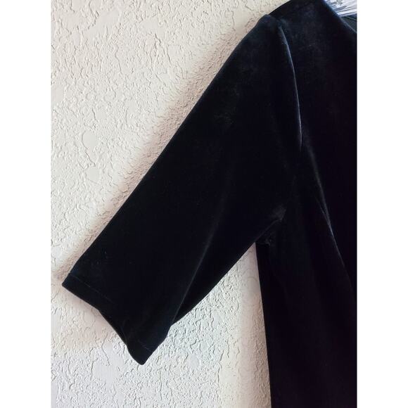 LANDS END Women's XS 2 4 Dress Black Velvet Short Sleeve Flare Stretch Bust 34" - Picture 4 of 7